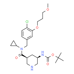 ChemSpider 2D Image | 2-Methyl-2-propanyl [(3R,5S)-5-{[4-chloro-3-(3-methoxypropoxy)benzyl](cyclopropyl)carbamoyl}-3-piperidinyl]carbamate | C25H38ClN3O5