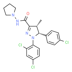 ChemSpider 2D Image | (4R,5R)-5-(4-Chlorophenyl)-1-(2,4-dichlorophenyl)-4-methyl-N-(1-pyrrolidinyl)-4,5-dihydro-1H-pyrazole-3-carboxamide | C21H21Cl3N4O