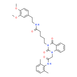 ChemSpider 2D Image | N-[2-(3,4-Dimethoxyphenyl)ethyl]-5-[1-{2-[(2,6-dimethylphenyl)amino]-2-oxoethyl}-2,4-dioxo-1,4-dihydro-3(2H)-quinazolinyl]pentanamide | C33H38N4O6