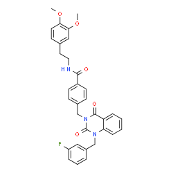 ChemSpider 2D Image | N-[2-(3,4-Dimethoxyphenyl)ethyl]-4-{[1-(3-fluorobenzyl)-2,4-dioxo-1,4-dihydro-3(2H)-quinazolinyl]methyl}benzamide | C33H30FN3O5