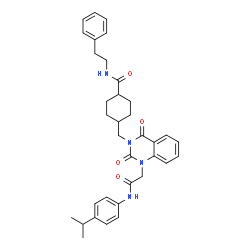 ChemSpider 2D Image | 4-{[1-{2-[(4-Isopropylphenyl)amino]-2-oxoethyl}-2,4-dioxo-1,4-dihydro-3(2H)-quinazolinyl]methyl}-N-(2-phenylethyl)cyclohexanecarboxamide | C35H40N4O4