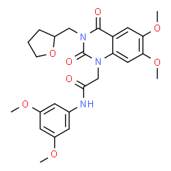 ChemSpider 2D Image | 2-[6,7-Dimethoxy-2,4-dioxo-3-(tetrahydro-2-furanylmethyl)-3,4-dihydro-1(2H)-quinazolinyl]-N-(3,5-dimethoxyphenyl)acetamide | C25H29N3O8