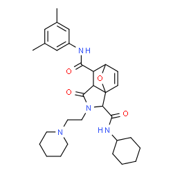 ChemSpider 2D Image | N~2~-Cyclohexyl-N~6~-(3,5-dimethylphenyl)-4-oxo-3-[2-(1-piperidinyl)ethyl]-10-oxa-3-azatricyclo[5.2.1.0~1,5~]dec-8-ene-2,6-dicarboxamide | C31H42N4O4