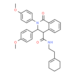 ChemSpider 2D Image | N-[2-(1-Cyclohexen-1-yl)ethyl]-2,3-bis(4-methoxyphenyl)-1-oxo-1,2,3,4-tetrahydro-4-isoquinolinecarboxamide | C32H34N2O4