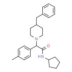ChemSpider 2D Image | 2-(4-Benzyl-1-piperidinyl)-N-cyclopentyl-2-(4-methylphenyl)acetamide | C26H34N2O