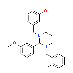 ChemSpider 2D Image | 1-(2-Fluorobenzyl)-3-(3-methoxybenzyl)-2-(3-methoxyphenyl)hexahydropyrimidine | C26H29FN2O2