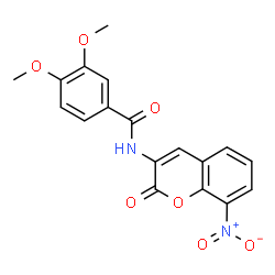 ChemSpider 2D Image | 3,4-Dimethoxy-N-(8-nitro-2-oxo-2H-chromen-3-yl)benzamide | C18H14N2O7