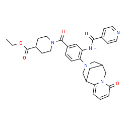 ChemSpider 2D Image | Ethyl 1-[3-(isonicotinoylamino)-4-(6-oxo-7,11-diazatricyclo[7.3.1.0~2,7~]trideca-2,4-dien-11-yl)benzoyl]-4-piperidinecarboxylate | C32H35N5O5