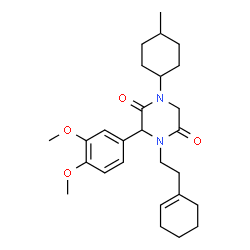 ChemSpider 2D Image | 4-[2-(1-Cyclohexen-1-yl)ethyl]-3-(3,4-dimethoxyphenyl)-1-(4-methylcyclohexyl)-2,5-piperazinedione | C27H38N2O4