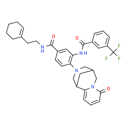 ChemSpider 2D Image | N-[2-(1-Cyclohexen-1-yl)ethyl]-4-(6-oxo-7,11-diazatricyclo[7.3.1.0~2,7~]trideca-2,4-dien-11-yl)-3-{[3-(trifluoromethyl)benzoyl]amino}benzamide | C34H35F3N4O3