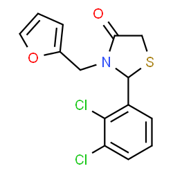 ChemSpider 2D Image | 2-(2,3-Dichlorophenyl)-3-(2-furylmethyl)-1,3-thiazolidin-4-one | C14H11Cl2NO2S