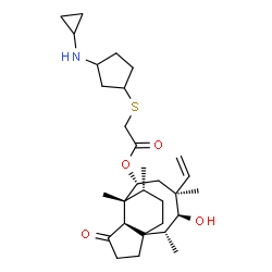 ChemSpider 2D Image | (2R,3S,4S,6R,7R,8R,14R)-3-Hydroxy-2,4,7,14-tetramethyl-9-oxo-4-vinyltricyclo[5.4.3.0~1,8~]tetradec-6-yl {[3-(cyclopropylamino)cyclopentyl]sulfanyl}acetate | C30H47NO4S