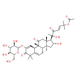ChemSpider 2D Image | (4R,9beta,16alpha,20S,23E)-2-(beta-D-Glucopyranosyloxy)-16,20-dihydroxy-9,10,14-trimethyl-1,11,22-trioxo-4,9-cyclo-9,10-secocholesta-2,5,23-trien-25-yl acetate | C38H54O13
