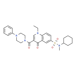 ChemSpider 2D Image | N-Cyclohexyl-1-ethyl-N-methyl-4-oxo-3-[(4-phenyl-1-piperazinyl)carbonyl]-1,4-dihydro-6-quinolinesulfonamide | C29H36N4O4S