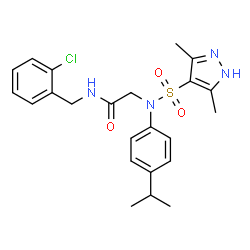 ChemSpider 2D Image | N-(2-Chlorobenzyl)-N~2~-[(3,5-dimethyl-1H-pyrazol-4-yl)sulfonyl]-N~2~-(4-isopropylphenyl)glycinamide | C23H27ClN4O3S