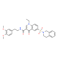 ChemSpider 2D Image | 6-(3,4-Dihydro-2(1H)-isoquinolinylsulfonyl)-N-[2-(3,4-dimethoxyphenyl)ethyl]-1-ethyl-4-oxo-1,4-dihydro-3-quinolinecarboxamide | C31H33N3O6S