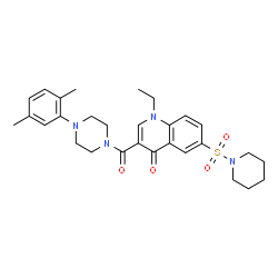ChemSpider 2D Image | 3-{[4-(2,5-Dimethylphenyl)-1-piperazinyl]carbonyl}-1-ethyl-6-(1-piperidinylsulfonyl)-4(1H)-quinolinone | C29H36N4O4S