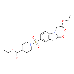 ChemSpider 2D Image | Ethyl 1-{[3-(2-ethoxy-2-oxoethyl)-2-oxo-2,3-dihydro-1,3-benzoxazol-6-yl]sulfonyl}-4-piperidinecarboxylate | C19H24N2O8S