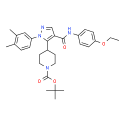 ChemSpider 2D Image | 2-Methyl-2-propanyl 4-{1-(3,4-dimethylphenyl)-4-[(4-ethoxyphenyl)carbamoyl]-1H-pyrazol-5-yl}-1-piperidinecarboxylate | C30H38N4O4