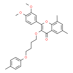 ChemSpider 2D Image | 2-(3,4-Dimethoxyphenyl)-6,8-dimethyl-3-[4-(4-methylphenoxy)butoxy]-4H-chromen-4-one | C30H32O6