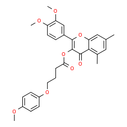 ChemSpider 2D Image | 2-(3,4-Dimethoxyphenyl)-5,7-dimethyl-4-oxo-4H-chromen-3-yl 4-(4-methoxyphenoxy)butanoate | C30H30O8