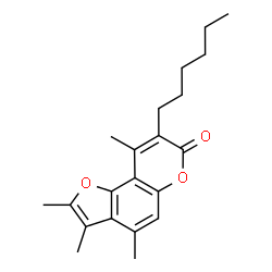 ChemSpider 2D Image | 8-Hexyl-2,3,4,9-tetramethyl-7H-furo[2,3-f]chromen-7-one | C21H26O3