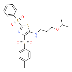 ChemSpider 2D Image | N-(3-Isopropoxypropyl)-4-[(4-methylphenyl)sulfonyl]-2-(phenylsulfonyl)-1,3-thiazol-5-amine | C22H26N2O5S3