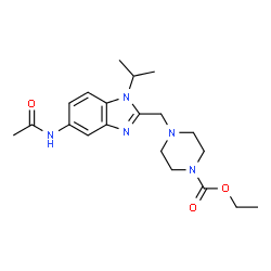 ChemSpider 2D Image | Ethyl 4-[(5-acetamido-1-isopropyl-1H-benzimidazol-2-yl)methyl]-1-piperazinecarboxylate | C20H29N5O3
