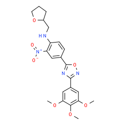 ChemSpider 2D Image | 2-Nitro-N-(tetrahydro-2-furanylmethyl)-4-[3-(3,4,5-trimethoxyphenyl)-1,2,4-oxadiazol-5-yl]aniline | C22H24N4O7