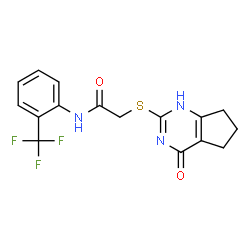 ChemSpider 2D Image | acetamide, 2-[(4,5,6,7-tetrahydro-4-oxo-3H-cyclopenta[d]pyrimidin-2-yl)thio]-N-[2-(trifluoromethyl)phenyl]- | C16H14F3N3O2S