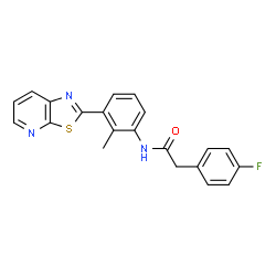 ChemSpider 2D Image | 2-(4-Fluorophenyl)-N-[2-methyl-3-([1,3]thiazolo[5,4-b]pyridin-2-yl)phenyl]acetamide | C21H16FN3OS
