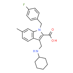 ChemSpider 2D Image | 3-[(Cyclohexylamino)methyl]-1-(4-fluorobenzyl)-6-methyl-1H-indole-2-carboxylic acid | C24H27FN2O2