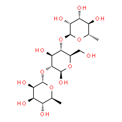 ChemSpider 2D Image | 6-Deoxy-alpha-L-mannopyranosyl-(1->2)-[6-deoxy-alpha-L-mannopyranosyl-(1->4)]-beta-D-glucopyranose | C18H32O14