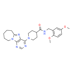 ChemSpider 2D Image | N-(2,5-Dimethoxybenzyl)-1-(7,8,9,10-tetrahydro-6H-azepino[1,2-e]purin-4-yl)-4-piperidinecarboxamide | C25H32N6O3