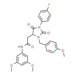 ChemSpider 2D Image | N-(3,5-Dimethoxyphenyl)-2-[1-(4-fluorophenyl)-3-(4-methoxybenzyl)-2,5-dioxo-4-imidazolidinyl]acetamide | C27H26FN3O6