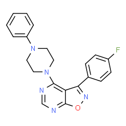 ChemSpider 2D Image | 3-(4-Fluorophenyl)-4-(4-phenyl-1-piperazinyl)[1,2]oxazolo[5,4-d]pyrimidine | C21H18FN5O