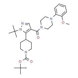 ChemSpider 2D Image | 2-Methyl-2-propanyl 4-[4-{[4-(2-methoxyphenyl)-1-piperazinyl]carbonyl}-1-(2-methyl-2-propanyl)-1H-pyrazol-5-yl]-1-piperidinecarboxylate | C29H43N5O4