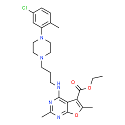 ChemSpider 2D Image | Ethyl 4-({3-[4-(5-chloro-2-methylphenyl)-1-piperazinyl]propyl}amino)-2,6-dimethylfuro[2,3-d]pyrimidine-5-carboxylate | C25H32ClN5O3