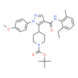 ChemSpider 2D Image | 2-Methyl-2-propanyl 4-{4-[(2-ethyl-6-methylphenyl)carbamoyl]-1-(4-methoxyphenyl)-1H-pyrazol-5-yl}-1-piperidinecarboxylate | C30H38N4O4