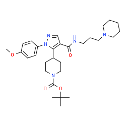 ChemSpider 2D Image | 2-Methyl-2-propanyl 4-[1-(4-methoxyphenyl)-4-{[3-(1-piperidinyl)propyl]carbamoyl}-1H-pyrazol-5-yl]-1-piperidinecarboxylate | C29H43N5O4