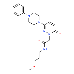 ChemSpider 2D Image | N-(3-Methoxypropyl)-2-[6-oxo-3-(4-phenyl-1-piperazinyl)-1(6H)-pyridazinyl]acetamide | C20H27N5O3