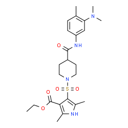 ChemSpider 2D Image | Ethyl 4-[(4-{[3-(dimethylamino)-4-methylphenyl]carbamoyl}-1-piperidinyl)sulfonyl]-2,5-dimethyl-1H-pyrrole-3-carboxylate | C24H34N4O5S