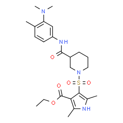 ChemSpider 2D Image | Ethyl 4-[(3-{[3-(dimethylamino)-4-methylphenyl]carbamoyl}-1-piperidinyl)sulfonyl]-2,5-dimethyl-1H-pyrrole-3-carboxylate | C24H34N4O5S