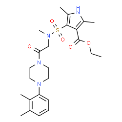 ChemSpider 2D Image | Ethyl 4-[{2-[4-(2,3-dimethylphenyl)-1-piperazinyl]-2-oxoethyl}(methyl)sulfamoyl]-2,5-dimethyl-1H-pyrrole-3-carboxylate | C24H34N4O5S