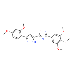 ChemSpider 2D Image | 5-[3-(2,4-Dimethoxyphenyl)-1H-pyrazol-5-yl]-3-(3,4,5-trimethoxyphenyl)-1,2,4-oxadiazole | C22H22N4O6
