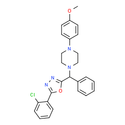 ChemSpider 2D Image | 1-{[5-(2-Chlorophenyl)-1,3,4-oxadiazol-2-yl](phenyl)methyl}-4-(4-methoxyphenyl)piperazine | C26H25ClN4O2