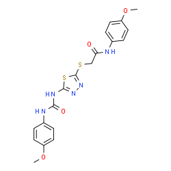 ChemSpider 2D Image | N-(4-Methoxyphenyl)-2-[(5-{[(4-methoxyphenyl)carbamoyl]amino}-1,3,4-thiadiazol-2-yl)sulfanyl]acetamide | C19H19N5O4S2