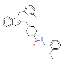 ChemSpider 2D Image | N-(2-Methoxybenzyl)-1-{[1-(3-methylbenzyl)-1H-indol-2-yl]methyl}-4-piperidinecarboxamide | C31H35N3O2