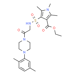 ChemSpider 2D Image | Ethyl 4-({2-[4-(2,5-dimethylphenyl)-1-piperazinyl]-2-oxoethyl}sulfamoyl)-1,2,5-trimethyl-1H-pyrrole-3-carboxylate | C24H34N4O5S