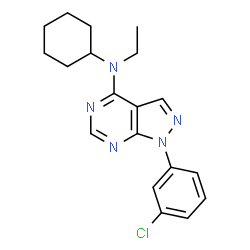 ChemSpider 2D Image | 1-(3-chlorophenyl)-N-cyclohexyl-N-ethylpyrazolo[3,4-d]pyrimidin-4-amine | C19H22ClN5
